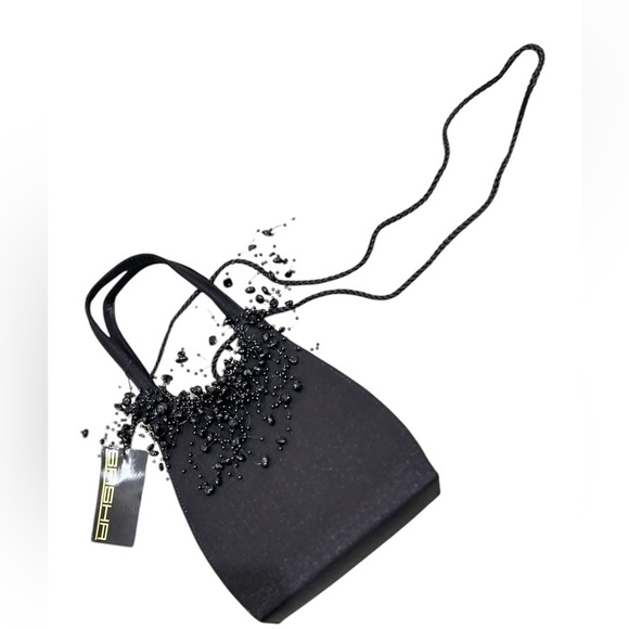 NWT Sasha Black Beaded mini evening  Bag corded shoulder strap - Picture 2 of 11